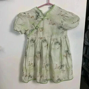 Handmade 100% silk dress, Eastern vibe,  light mint green